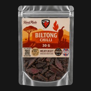 MeatCraft Chilli Biltong 30g pack with sliced beef visible