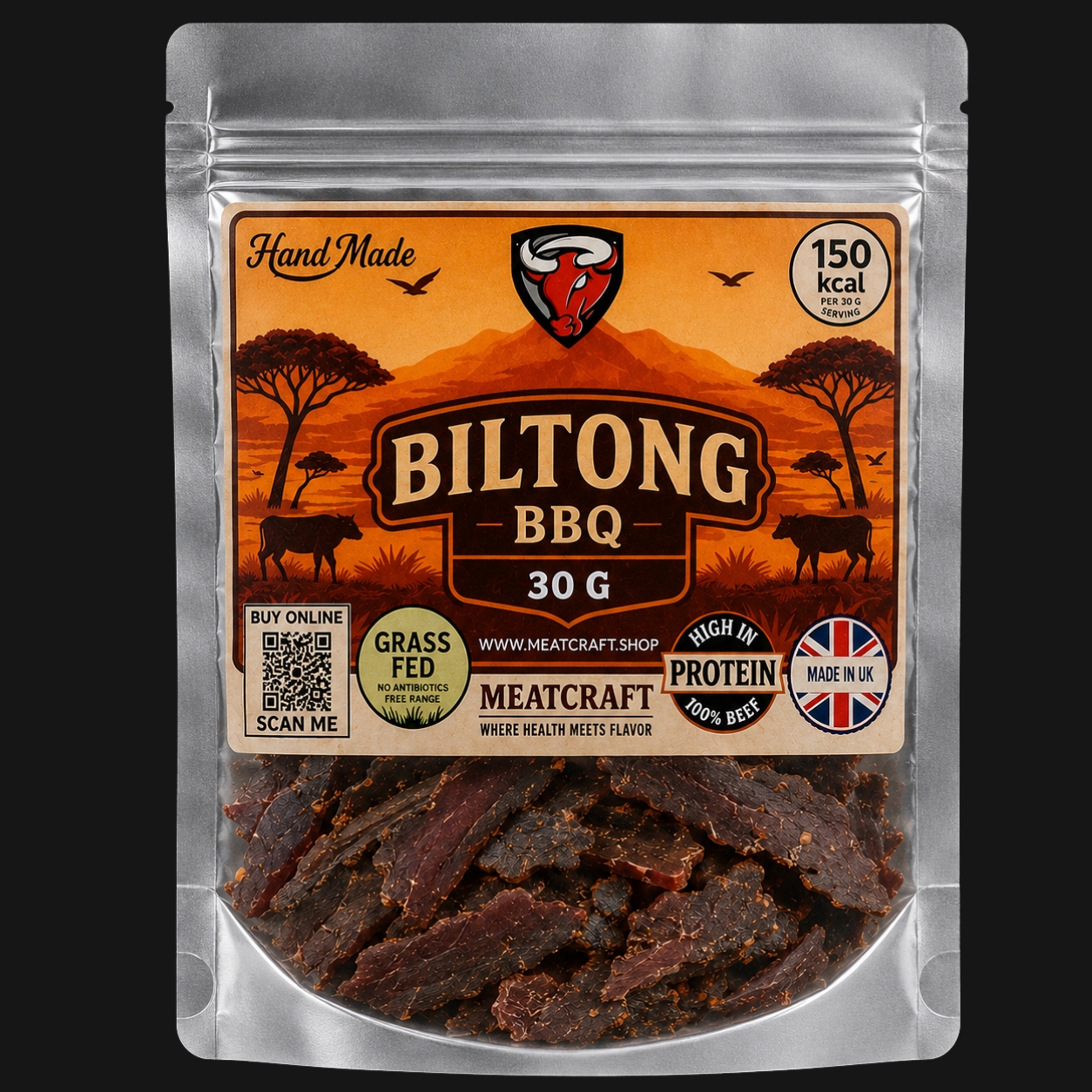MeatCraft BBQ Biltong 30g handcrafted high protein beef snack made in the UK