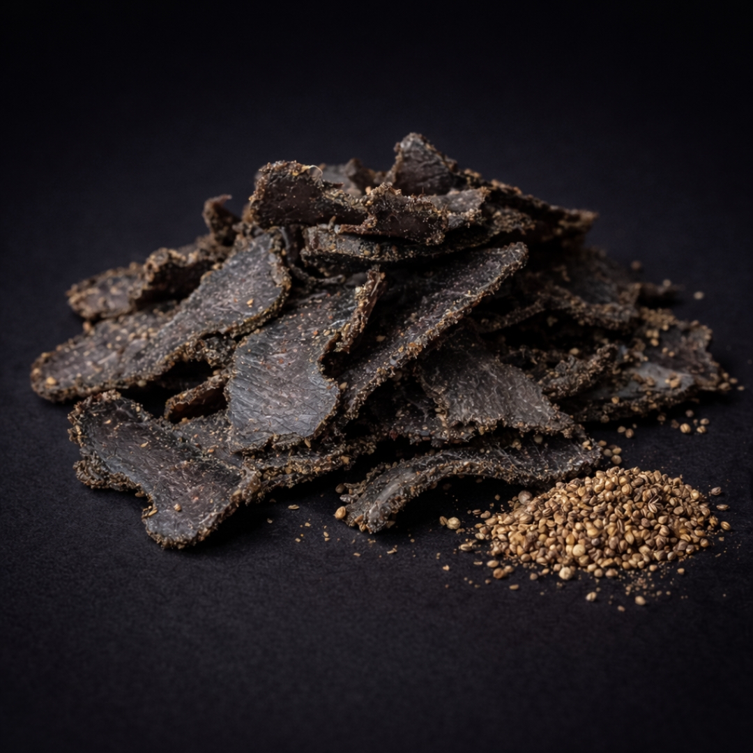 MeatCraft Coriander biltong slices with coriander seeds